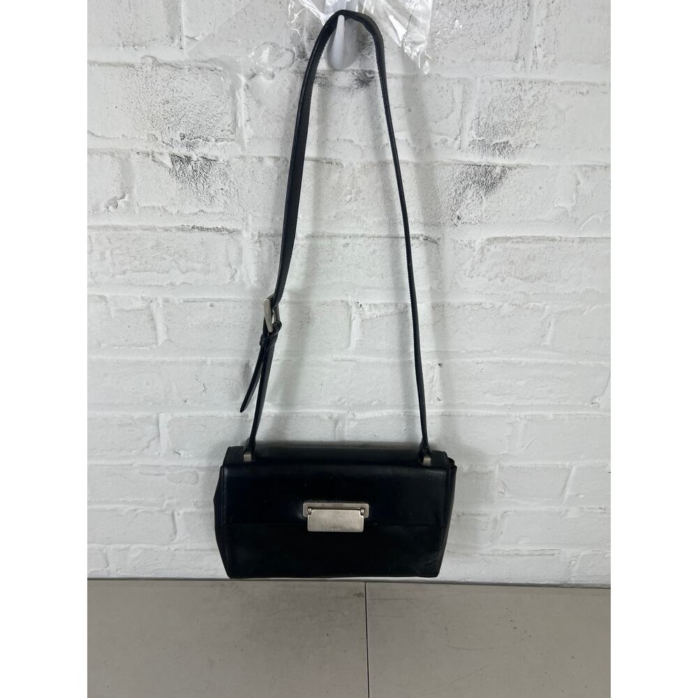 Vintage Prada Black City Calf Leather Shoulder Bag Minimalist Flap Purse 90s